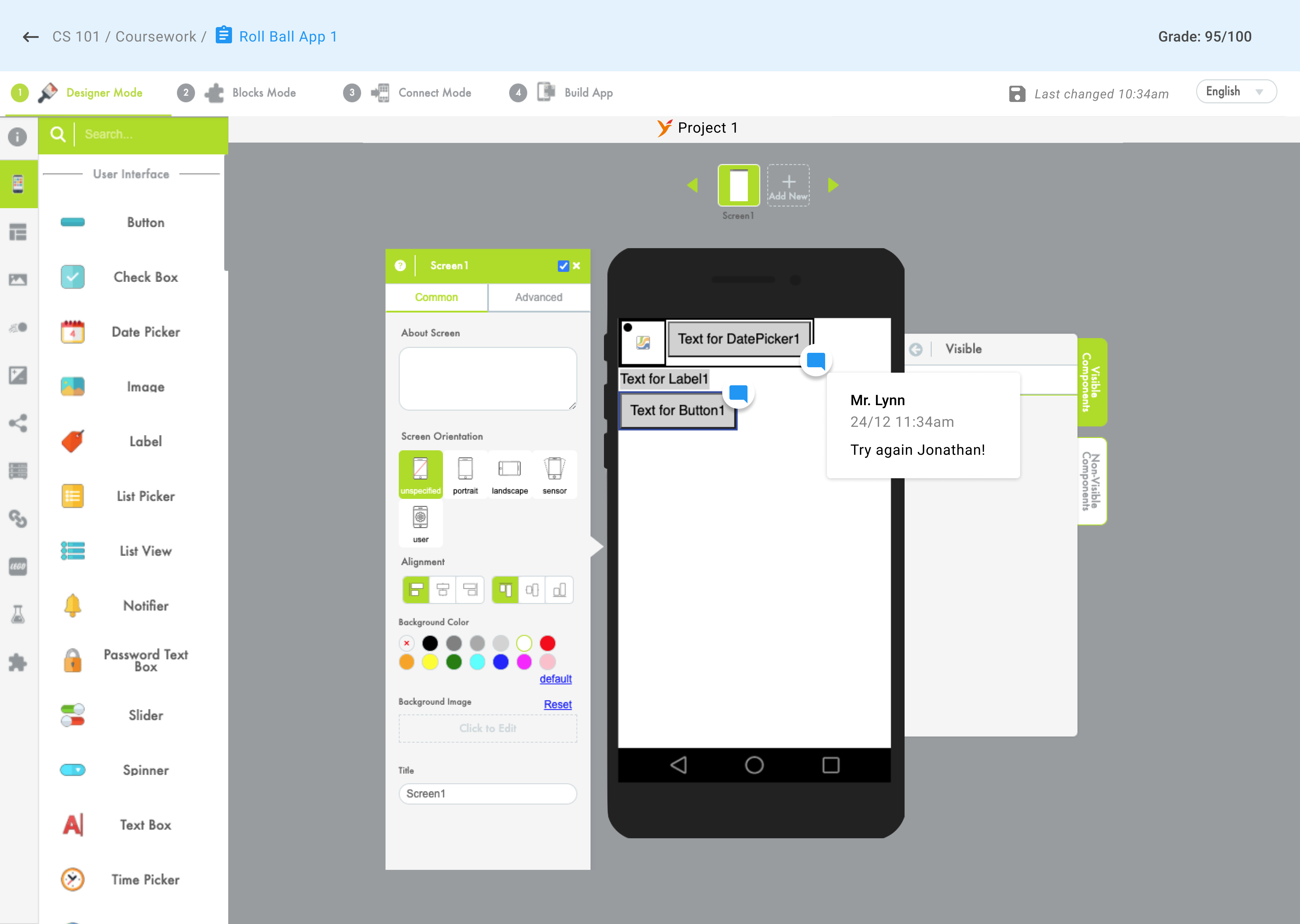 Give feedback on students' homework at a component-level.