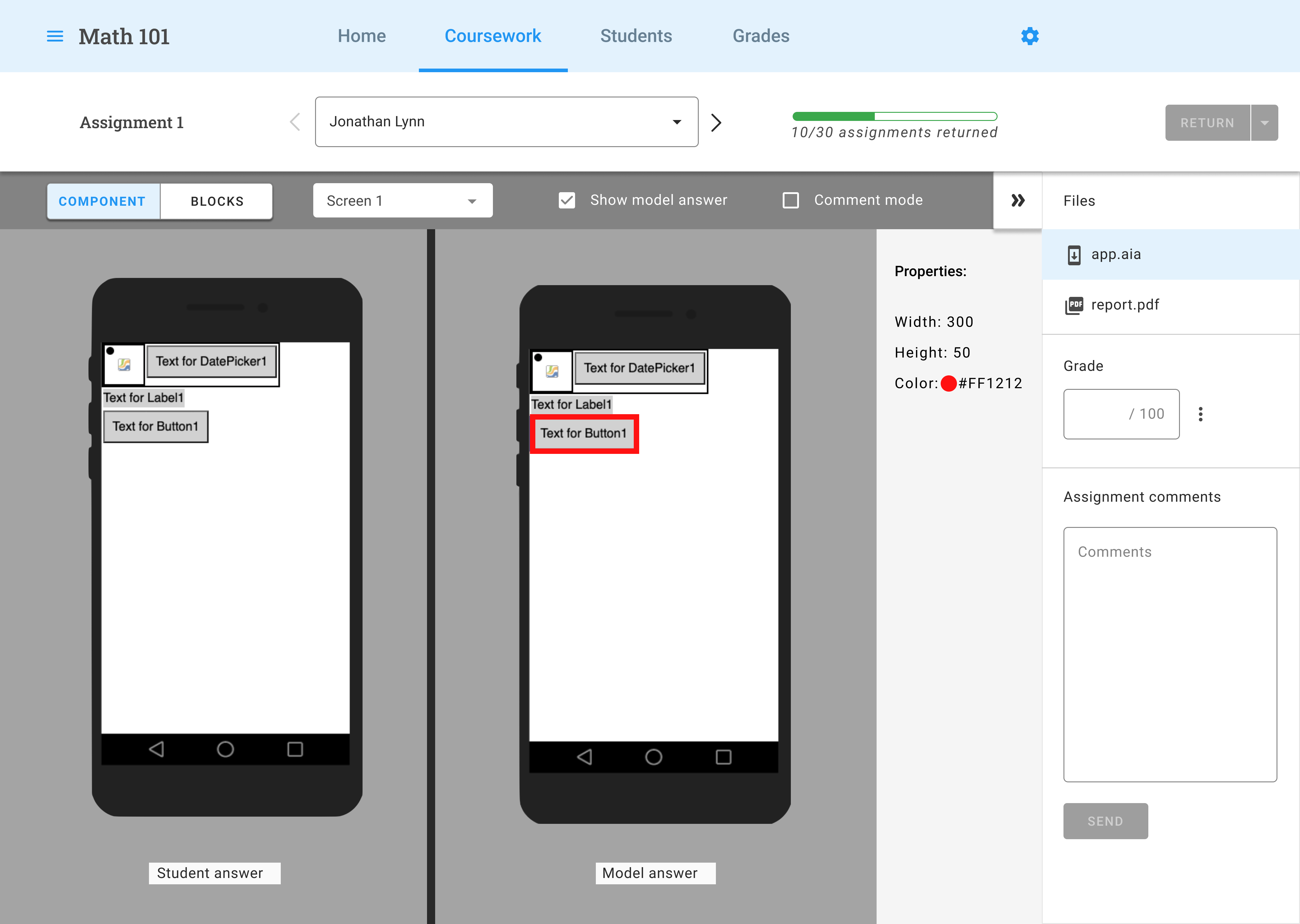 Preview and grade .aia homework with the answer side-by-side within one interface.